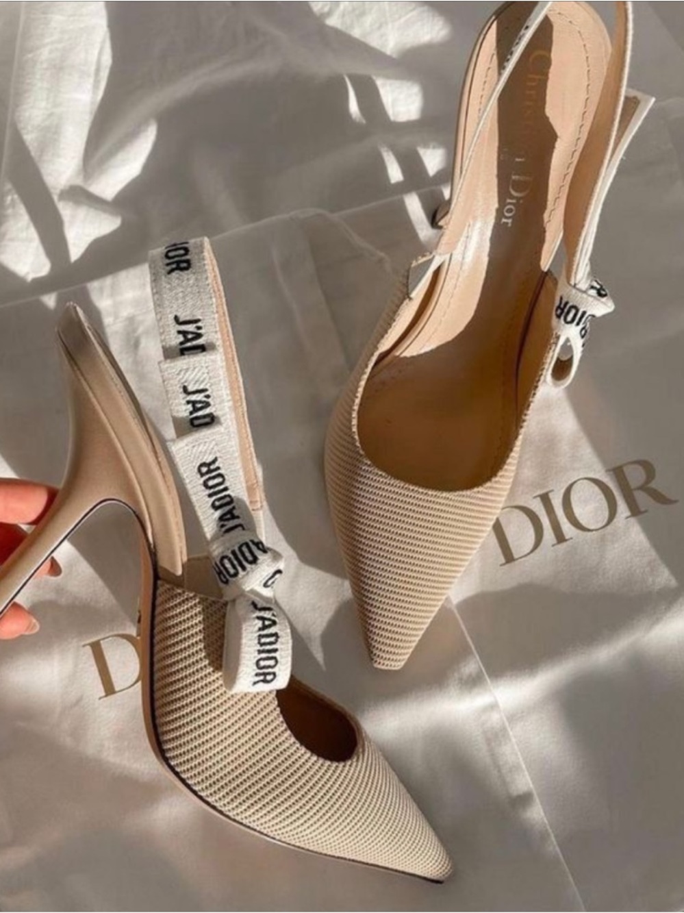 J'Adior Slingback Pump Nude Beige Technical Fabric Size EU 40 / US 8.5